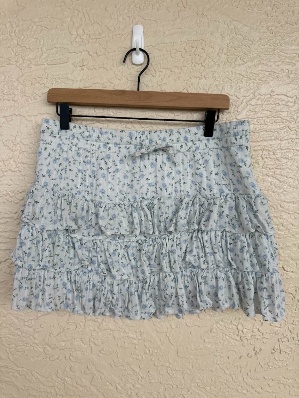 BP Blue Floral Ruffle Mini Skirt Cottagecore Coquette Tiered